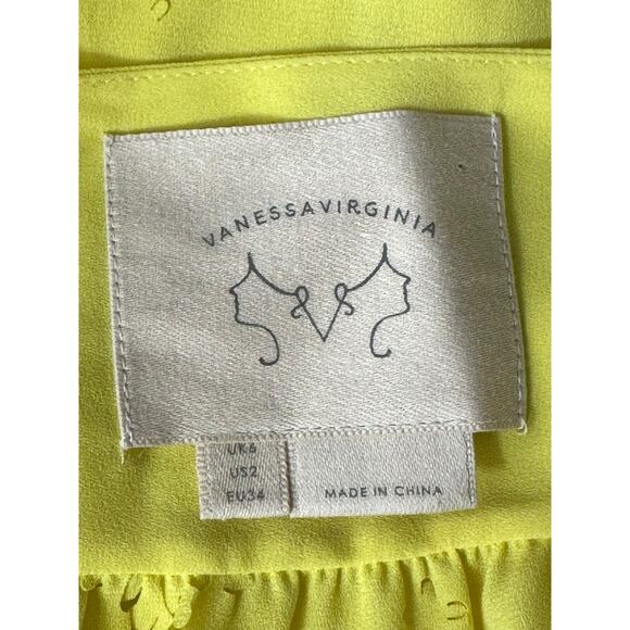 Vanessa Virginia Anthropologie Top Women 2 Fieldbloom Butter Yellow Peasant Boho - Picture 6 of 8